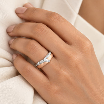 Dual Tone Chevron Wishbone Sterling Silver Ring