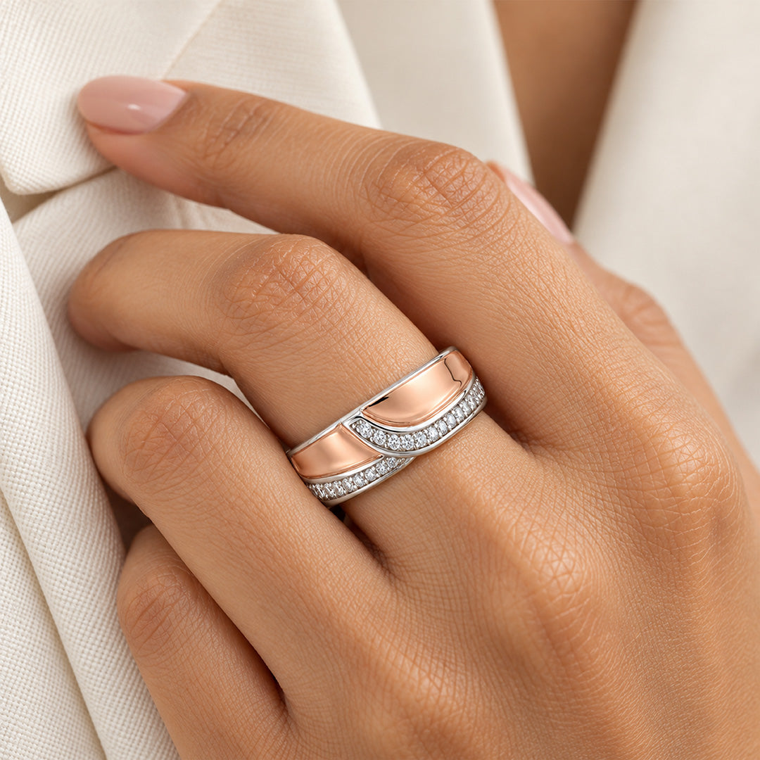 Dual Tone Crossover Band Sterling Silver Ring