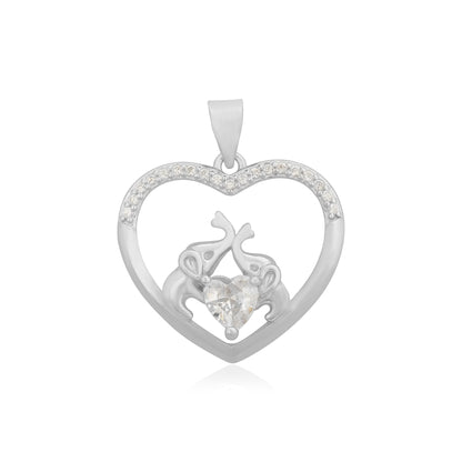 Dual Elephant Love Heart 925 Rhodium Pendants