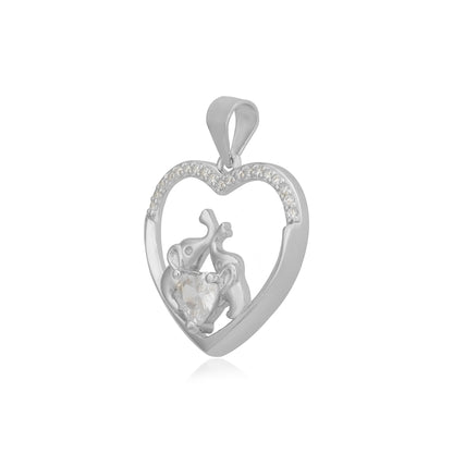 Dual Elephant Love Heart Rhodium Pendants