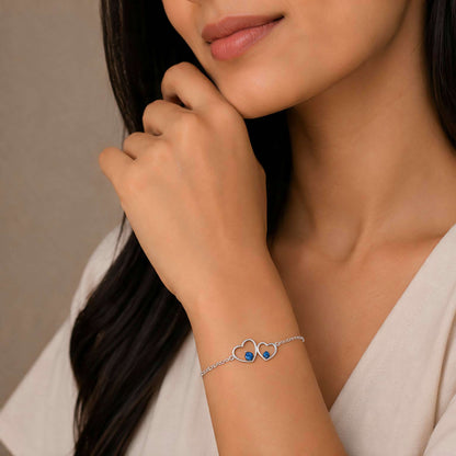 Dual Heart 925 Rhodium Plated Blue Opal Bracelets