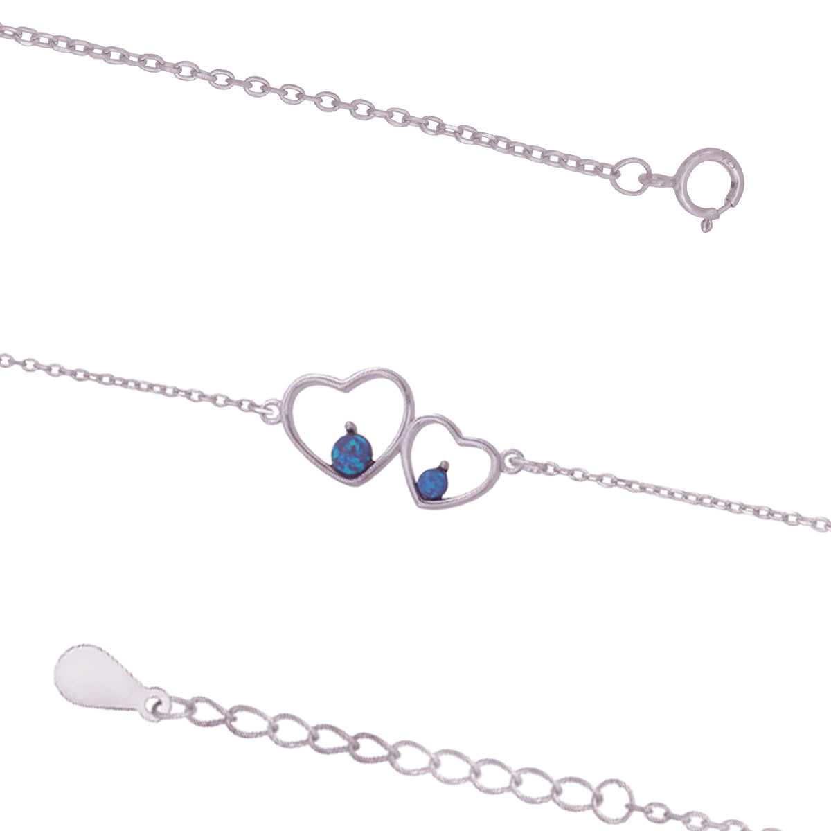 Dual Heart Rhodium Blue Opal Bracelets