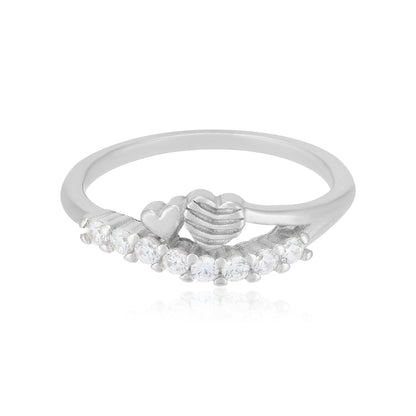 Dual Hearts Layered Stone Rhodium Plated 925 Rings