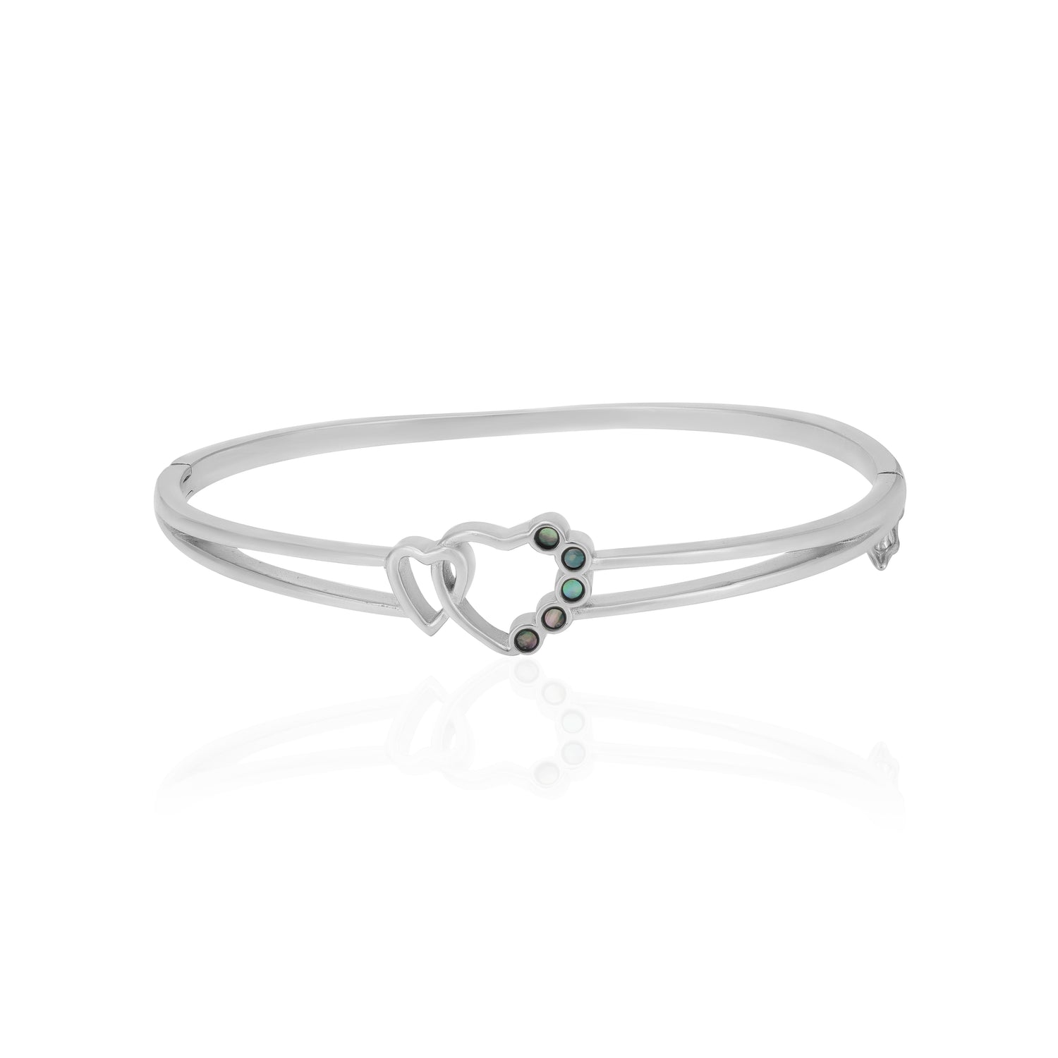 Dual Hearts Rhodium Plated Mother Of Pearl Kada