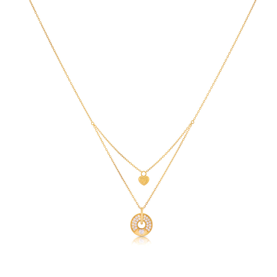 Dual Layered 925 Gold Disc Heart Chain Pendant