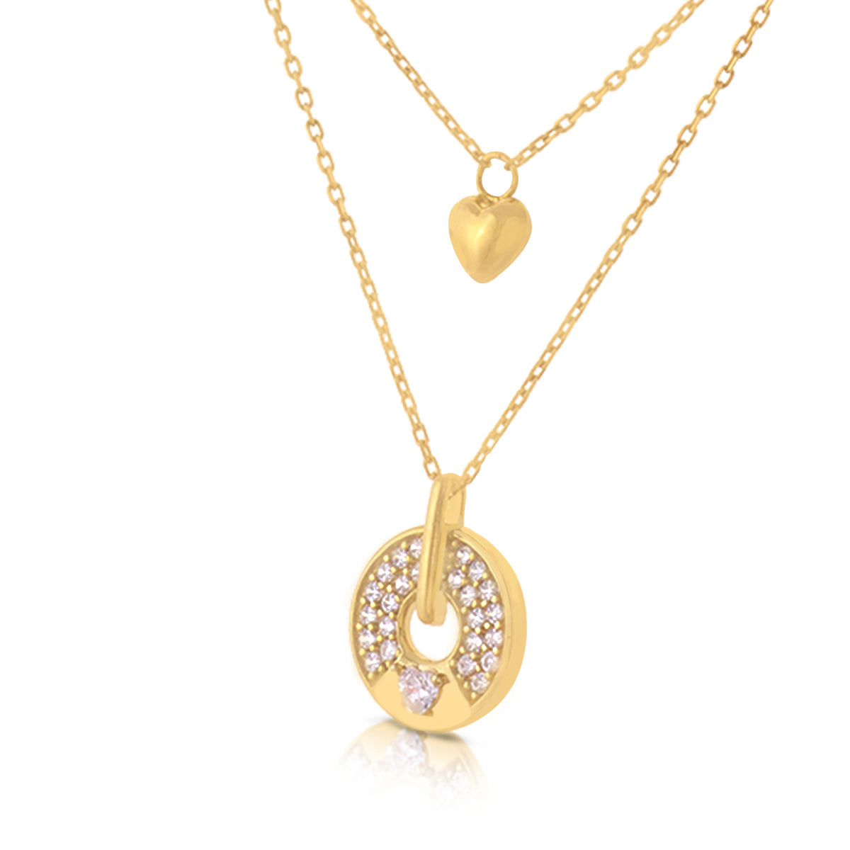 Dual Layered Gold Disc Heart Chain Pendant