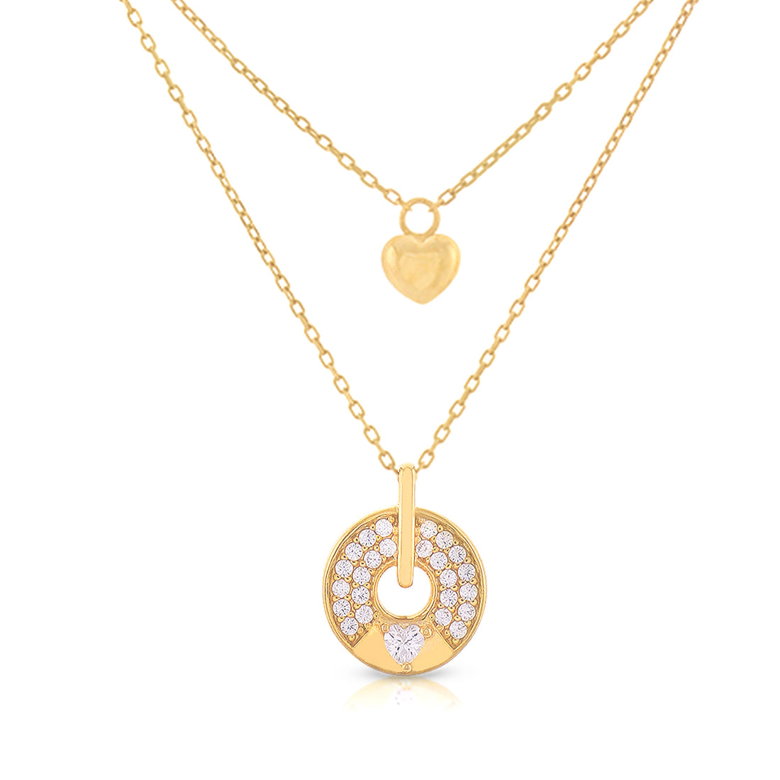 Dual Layered Gold Plated Disc Heart Chain Pendant