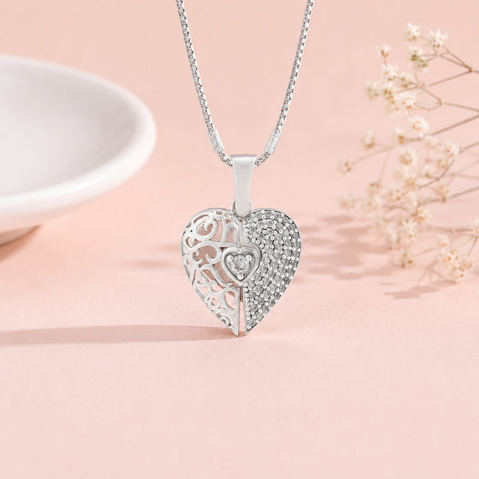Dual Love Accent Heart 925 Sterling Silver Pendant for Women