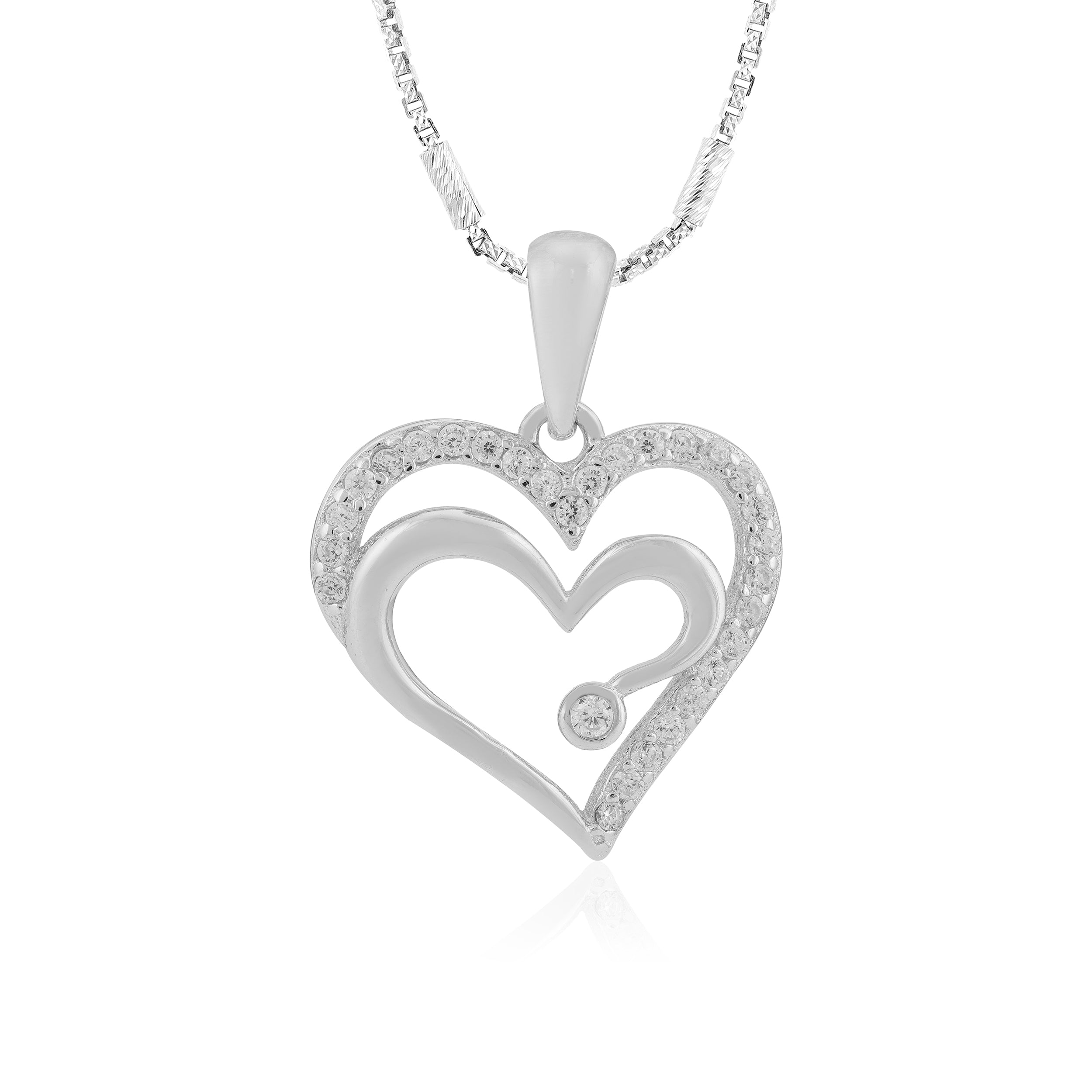 Dual Love Heart 925 Rhodium Pendants