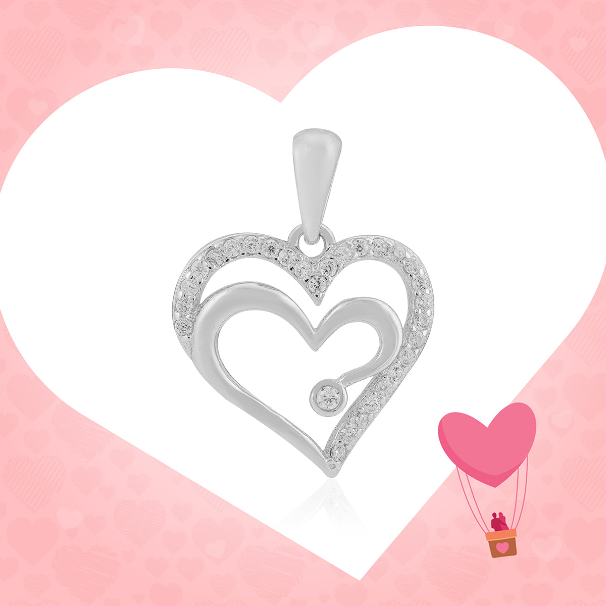 Dual Love Heart 925 Rhodium Plated Pendants