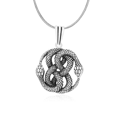 Dual Ouroboros Snake Oxidised Pendant