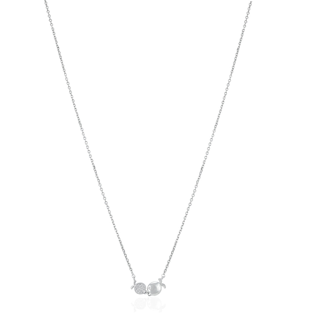 Dual Pomegranate Sparkle White Stone 925 Sterling Silver Chain Pendant for Women
