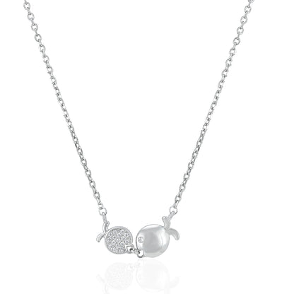 Dual Pomegranate Sparkle White Stone 925 Sterling Silver Chain Pendant for Women