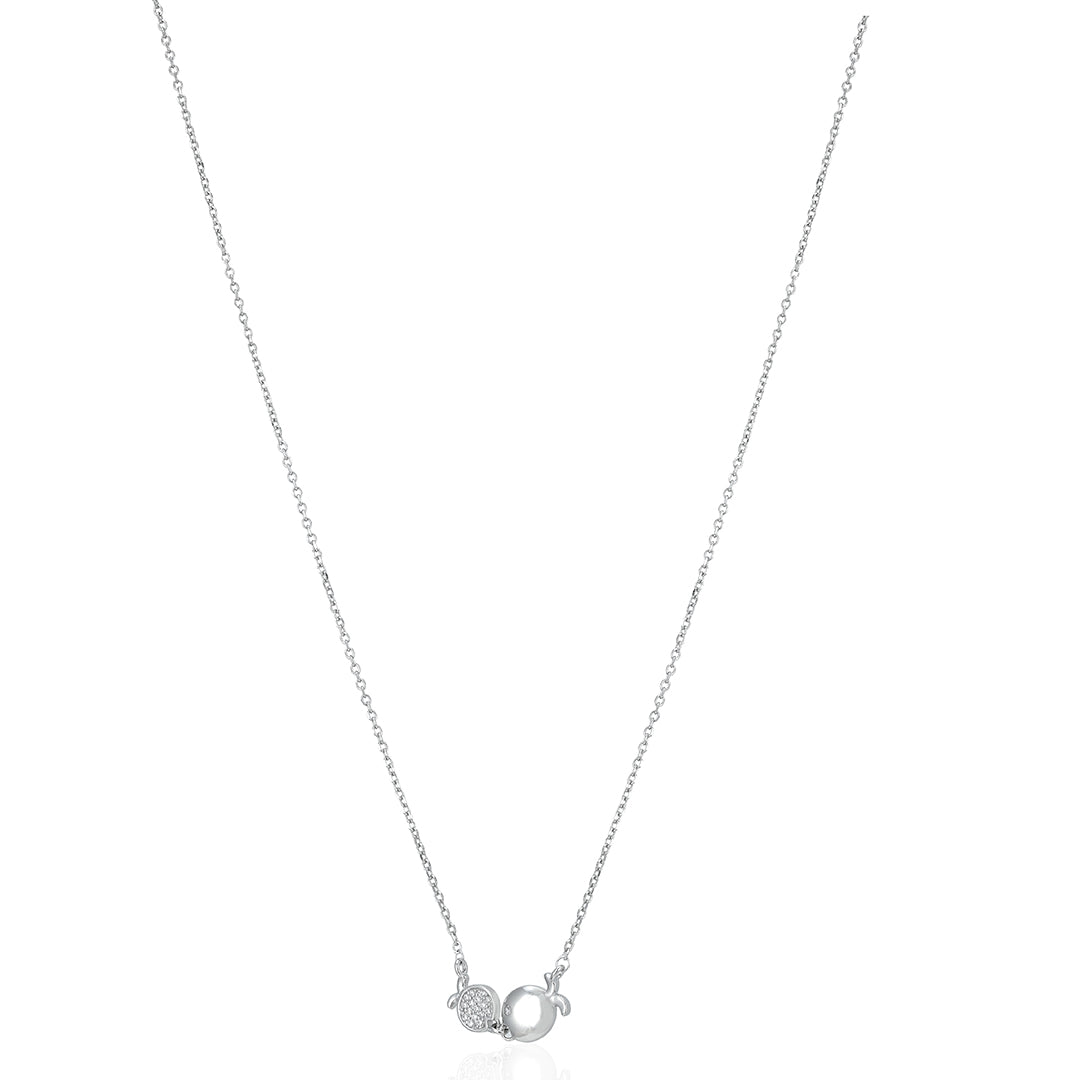 Dual Pomegranate Sparkle White Stone 925 Sterling Silver Chain Pendant for Women
