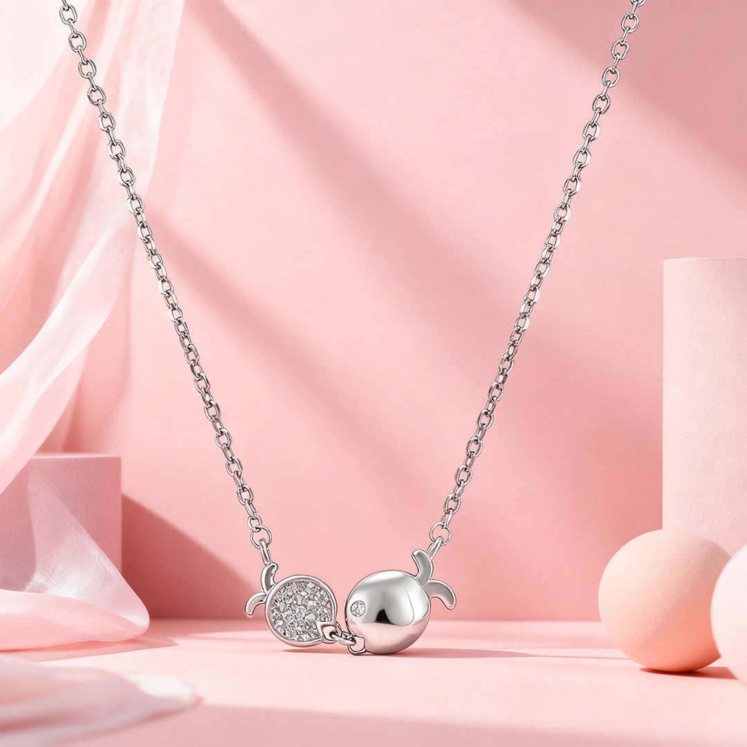 Dual Pomegranate Sparkle White Stone 925 Sterling Silver Chain Pendant for Women