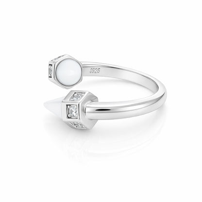 Silver ring with gemstones on a white background