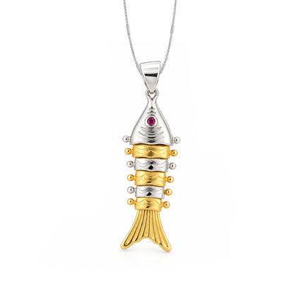 Dual Tone Articulated Fish Sterling Silver Pendant