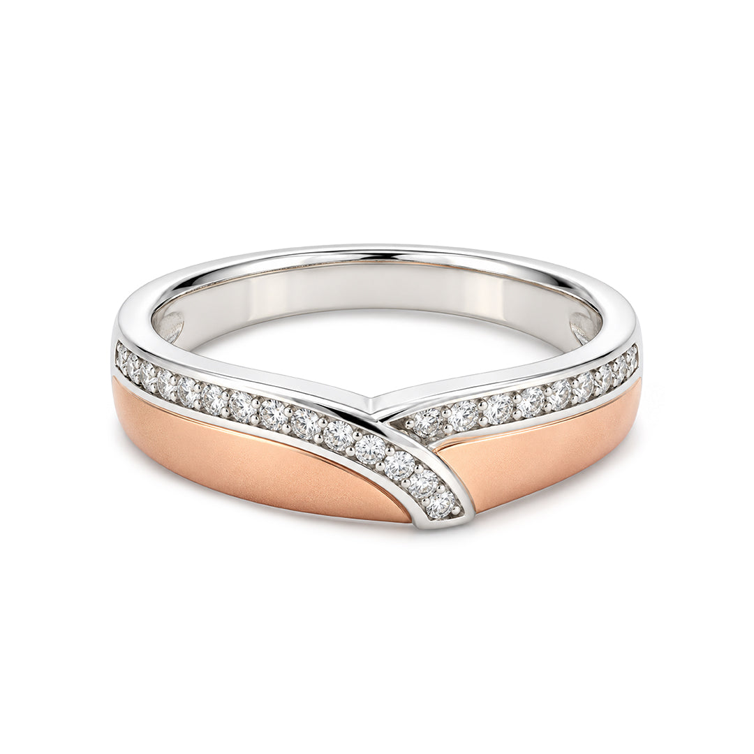 Dual Tone Chevron Wishbone Sterling Silver Ring
