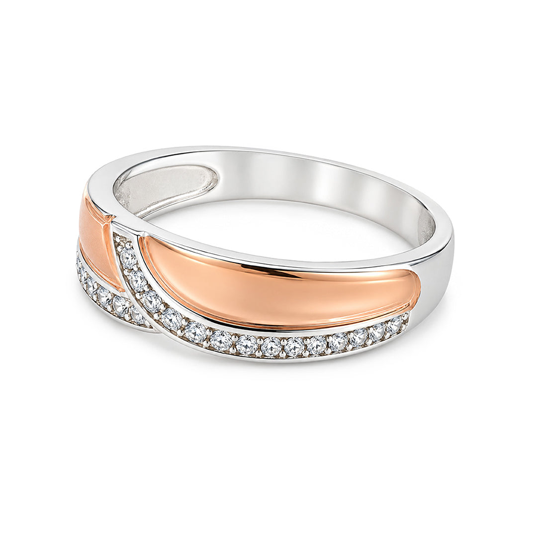 Dual Tone Crossover Band Sterling Silver Ring