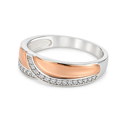 Dual Tone Crossover Band Sterling Silver Ring