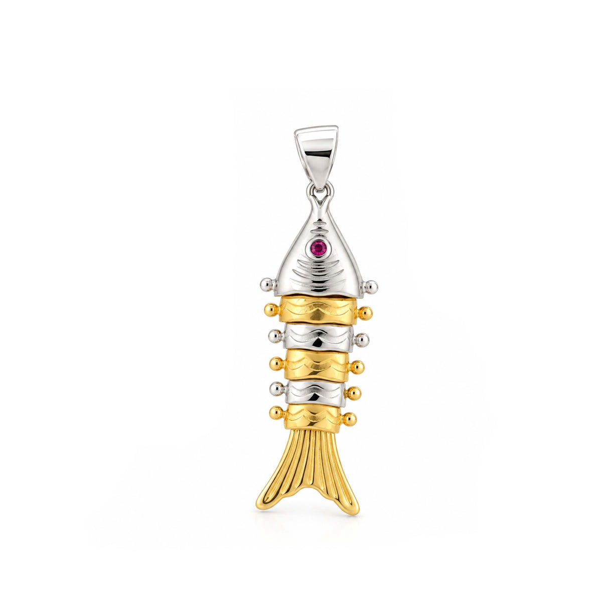 Dual Tone Articulated Fish Sterling Silver Pendant