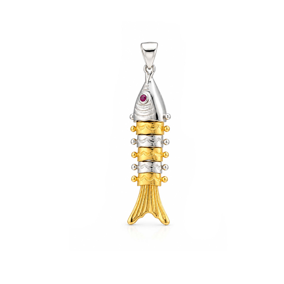 Dual Tone Articulated Fish Sterling Silver Pendant