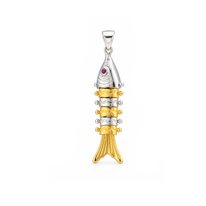 Dual Tone Articulated Fish Sterling Silver Pendant