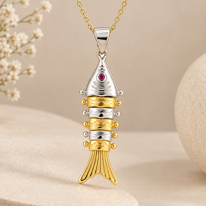 Dual Tone Articulated Fish Sterling Silver Pendant