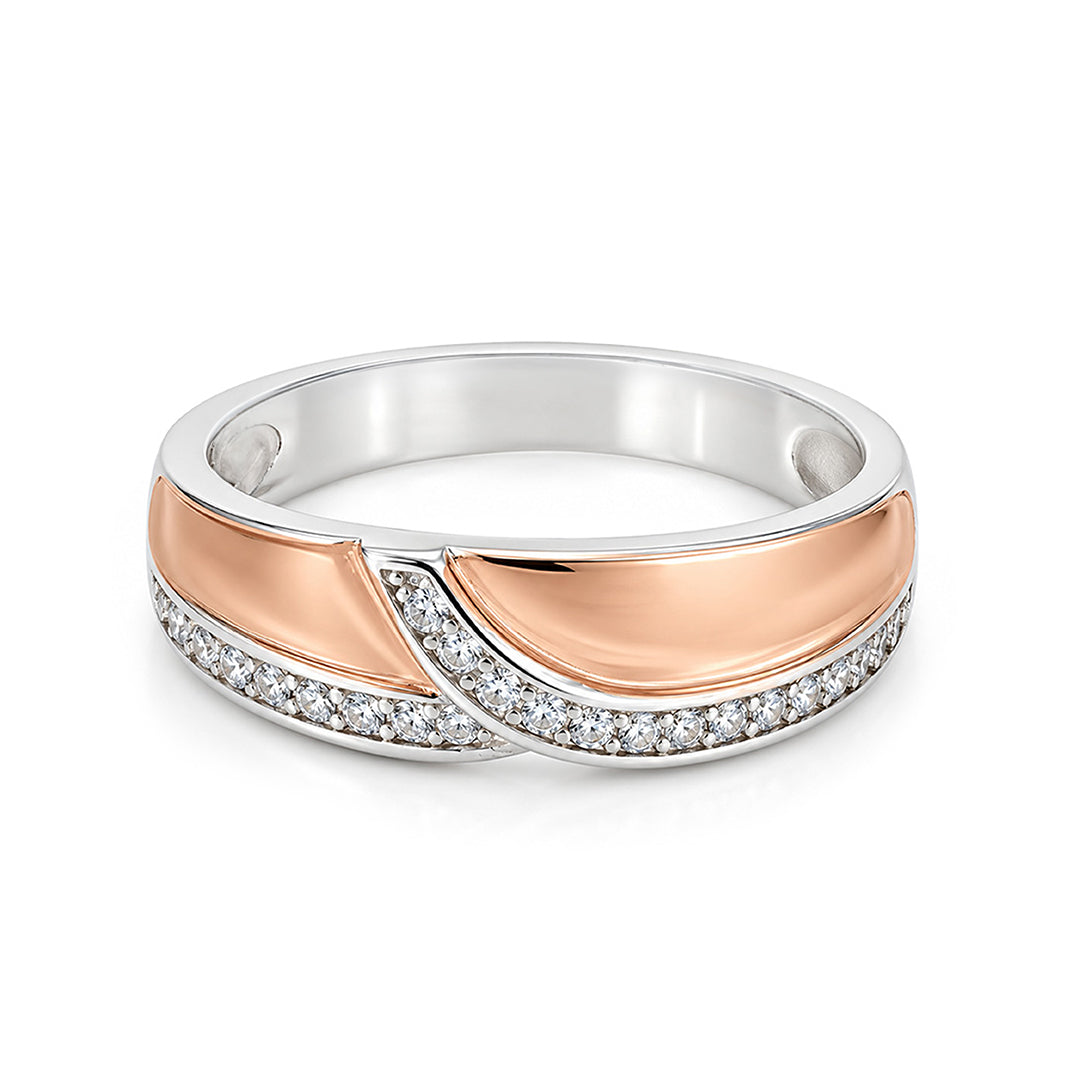 Dual Tone Crossover Band Sterling Silver Ring