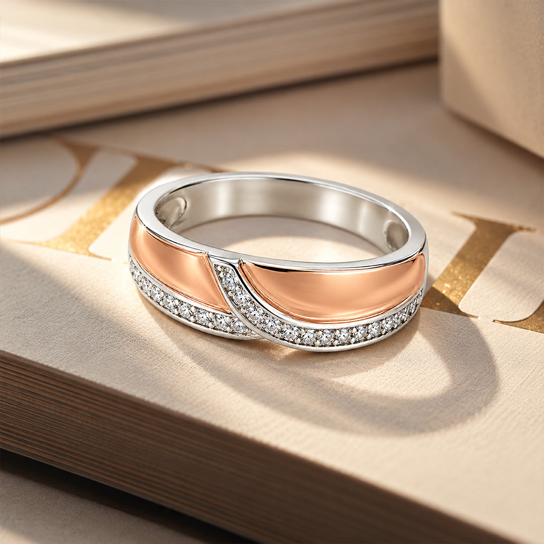 Dual Tone Crossover Band Sterling Silver Ring