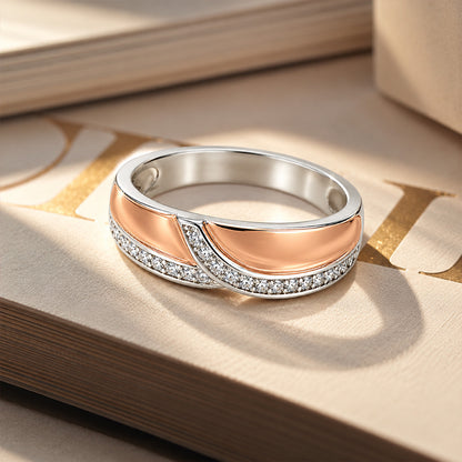Dual Tone Crossover Band Sterling Silver Ring