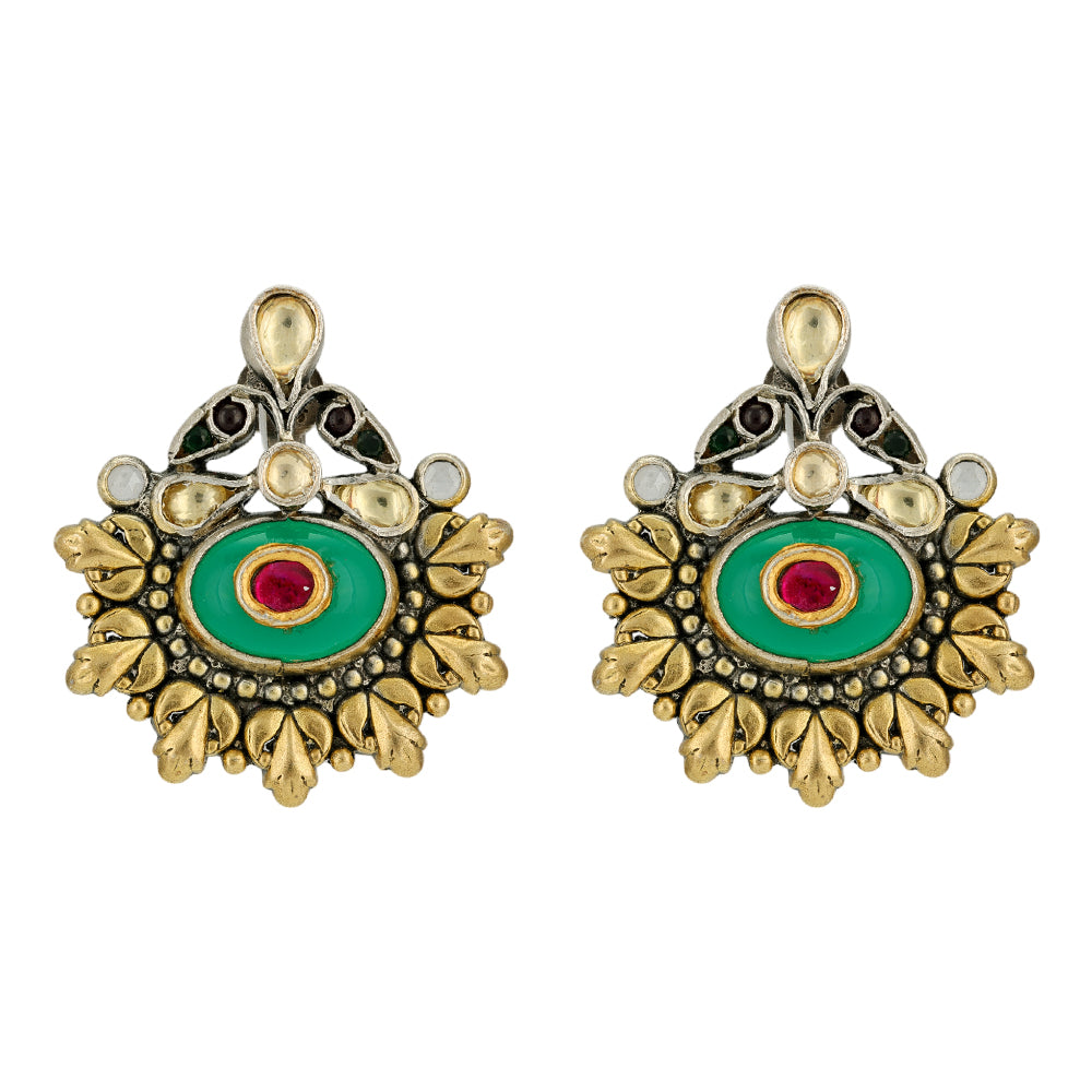 Dual Tone Peacock Feathered 925 Earrings