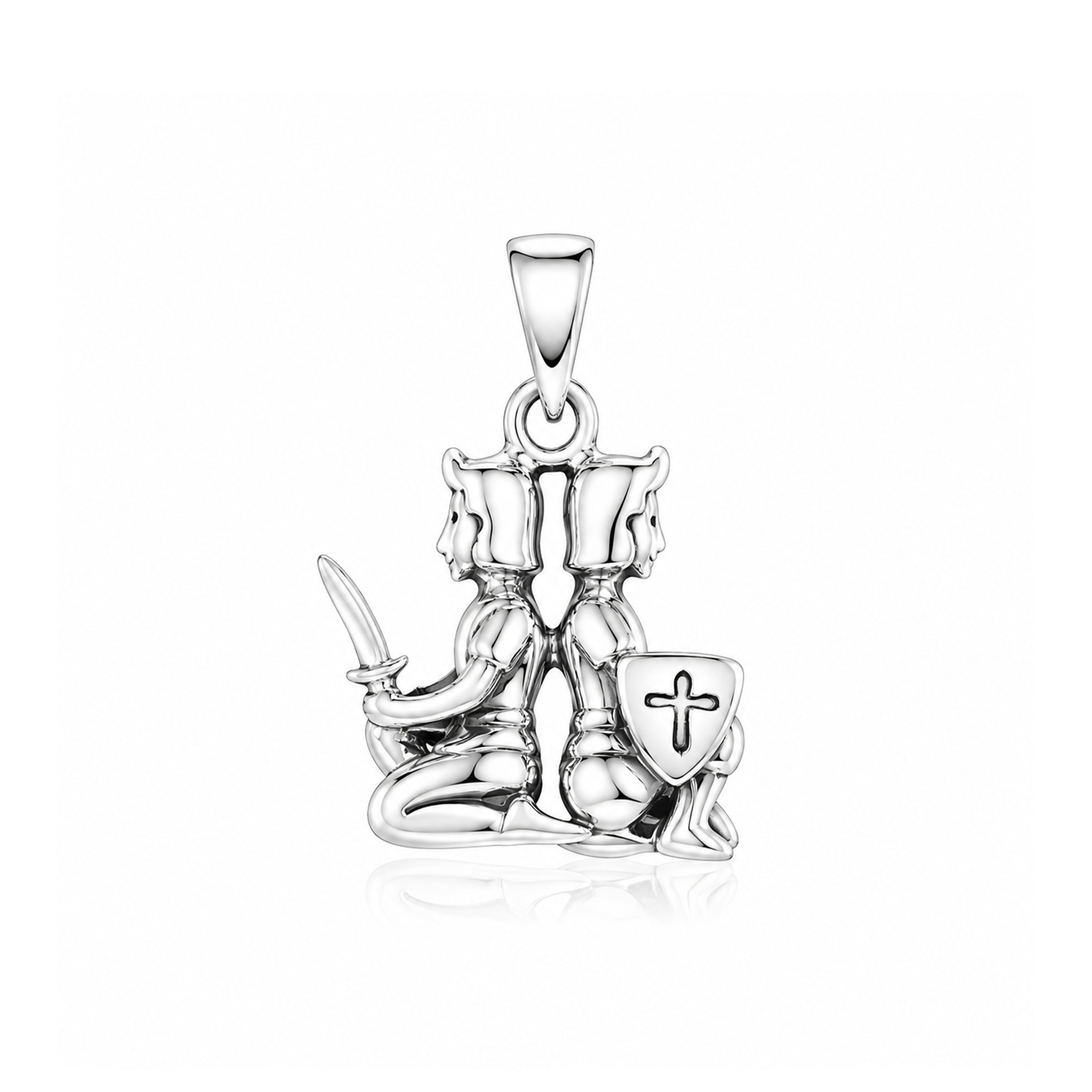 Dual Warrior Guardians 925 Sterling Silver StatementPendant