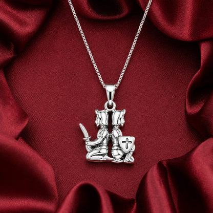 Dual Warrior Guardians 925 Sterling Silver Statement Pendant