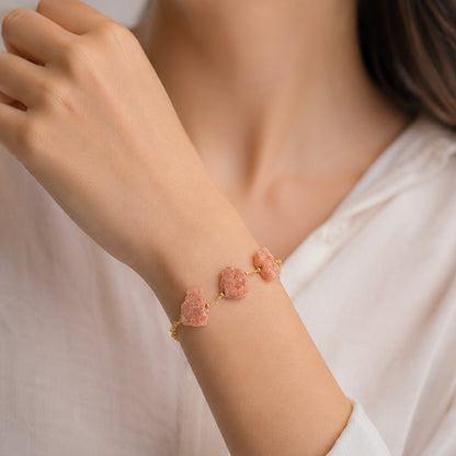 Earthy Peach Stone Trio Golden Artisan Designer Bracelet