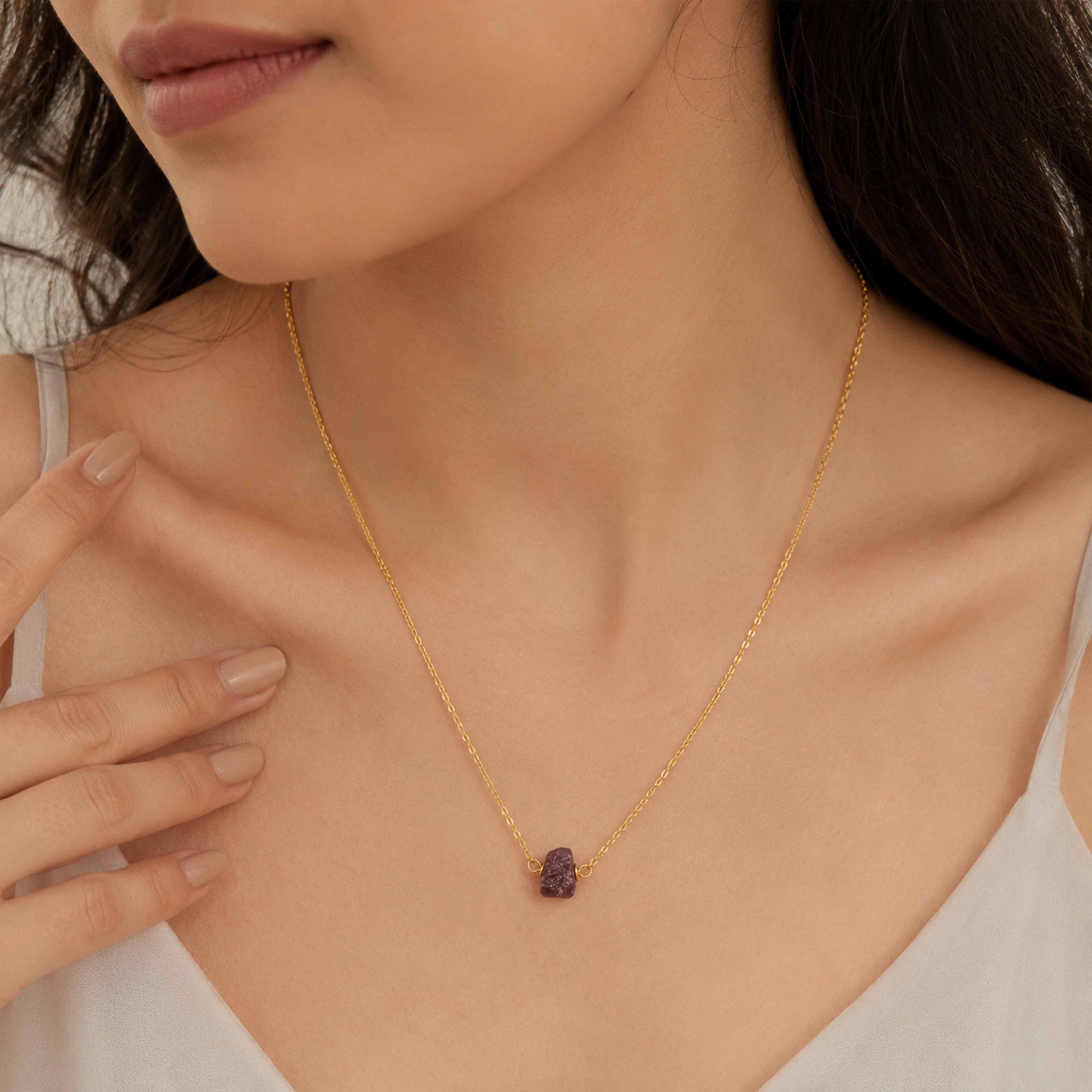 Earthy Amethyst Charm Golden Minimalist Designer Chain Pendant