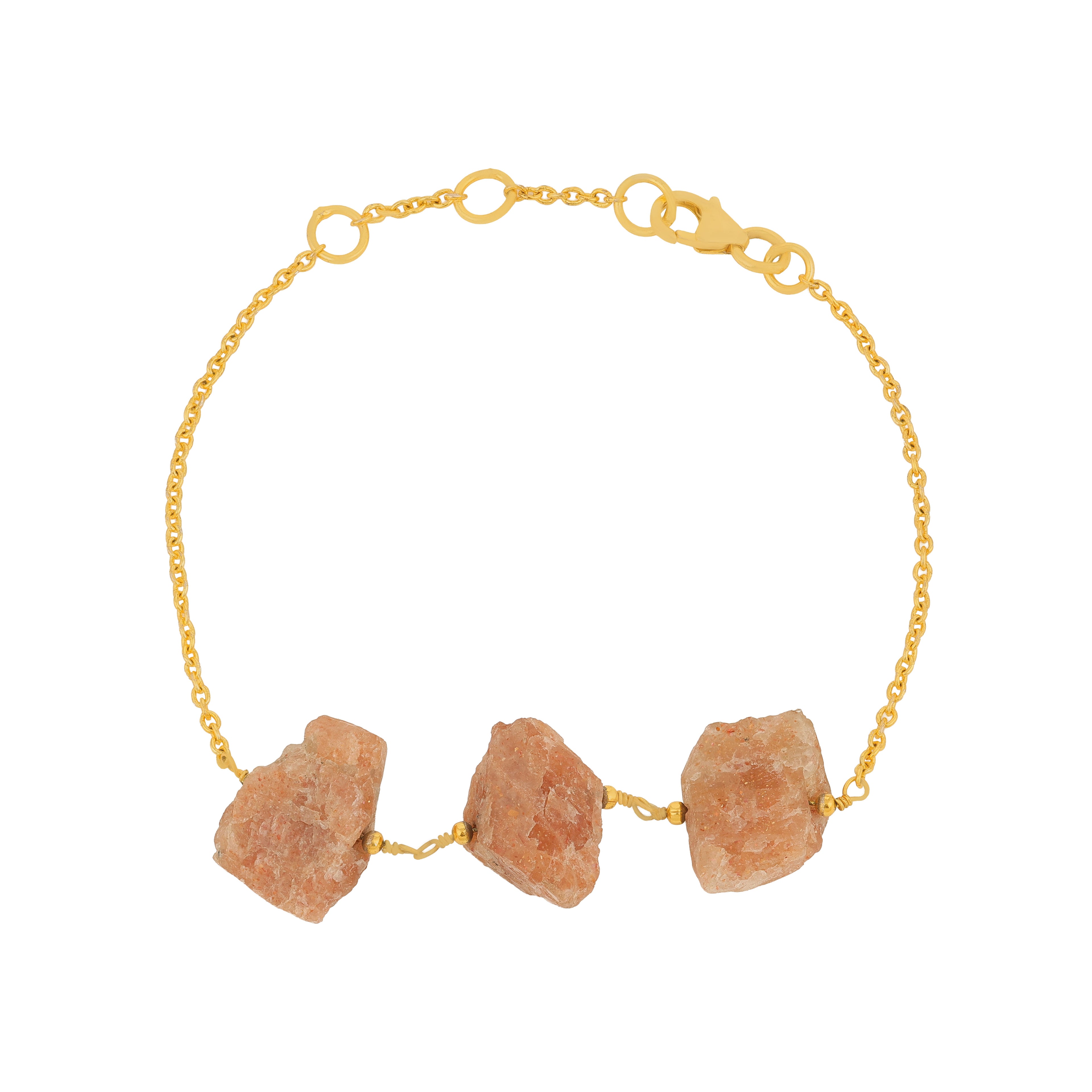 Earthy Peach Stone Trio Golden Artisan Designer Bracelet