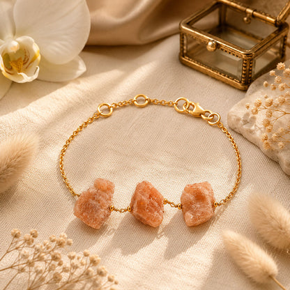 Earthy Peach Stone Trio Golden Artisan Designer Bracelet