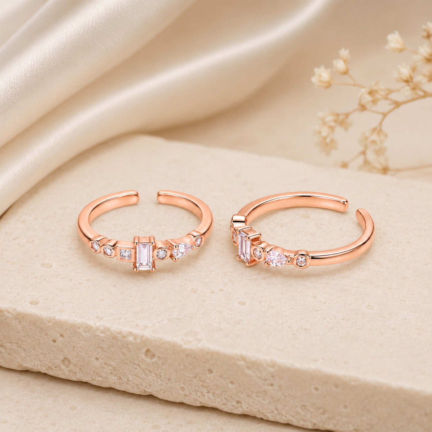 Elegance Multi-Shape Stone Rose Gold Adjustable Toe Ring