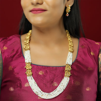 Elegance of White Pearls Enhanced Rich Golden Detailing 925 Mala