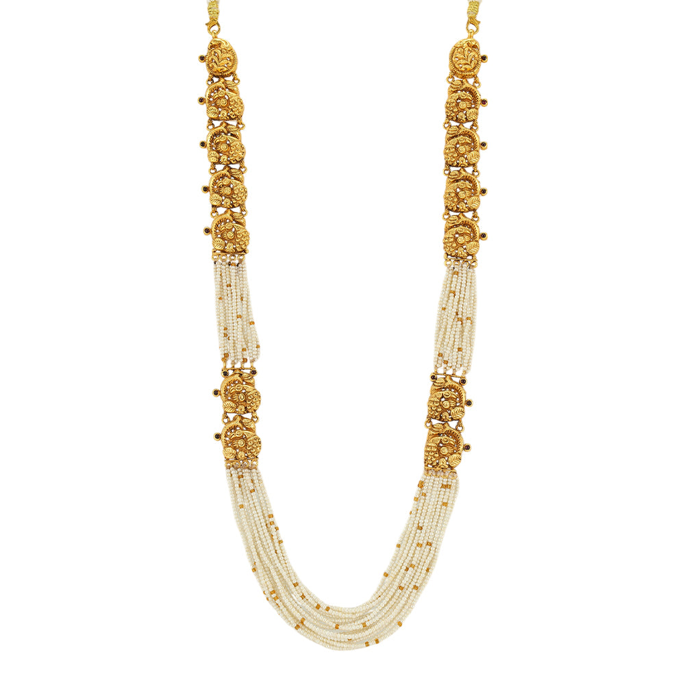 Elegance of White Pearls Enhanced Rich Golden Detailing 925 Mala