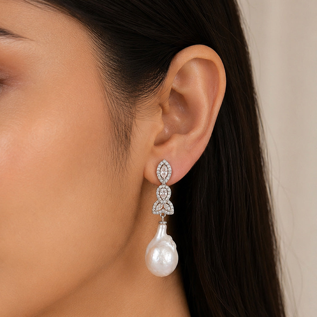 Elegant Baroque Pearl 925 Sterling Silver Drop Earrings