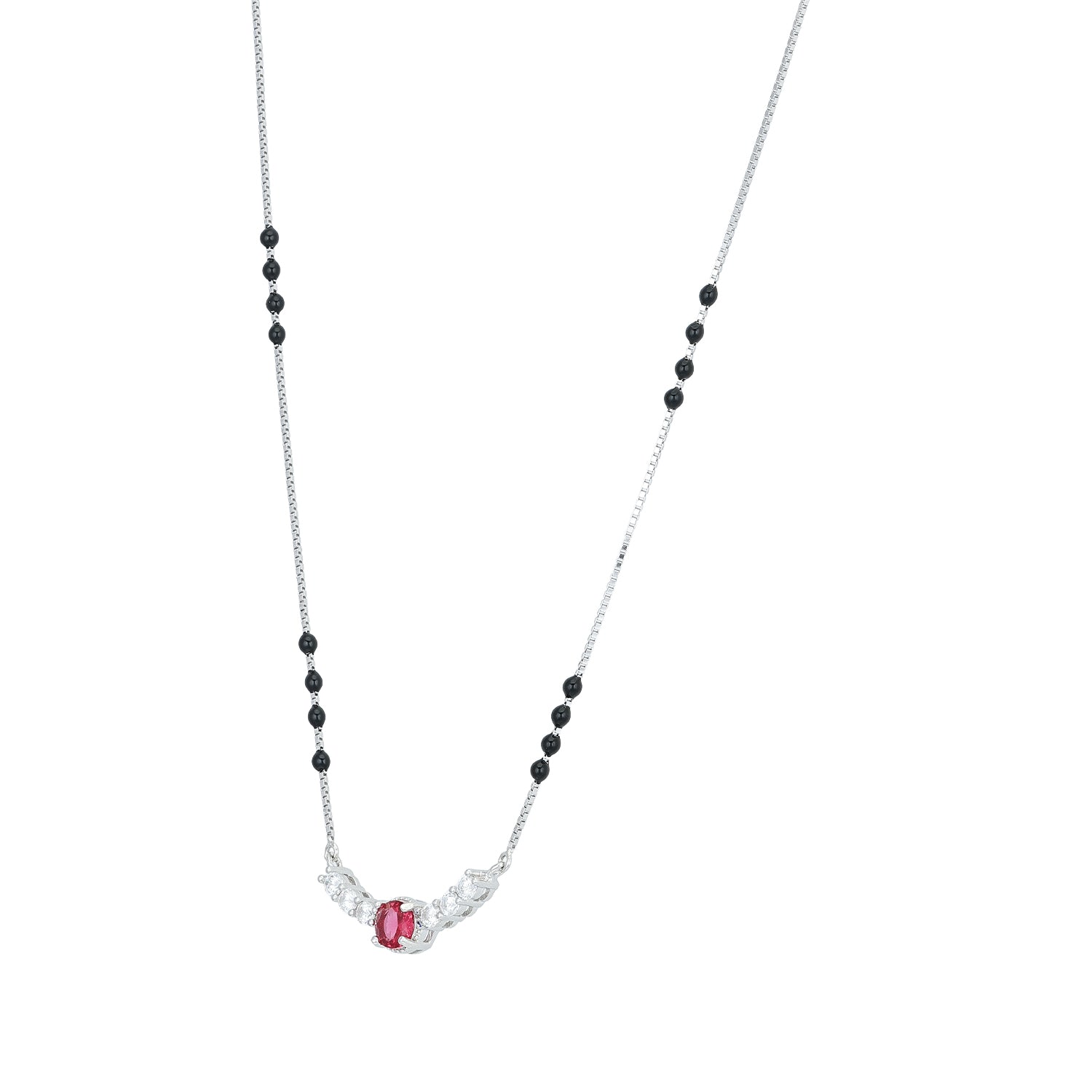 Elegant Black Bead 925 Sterling Silver Pink Drop Chain Pendant for women