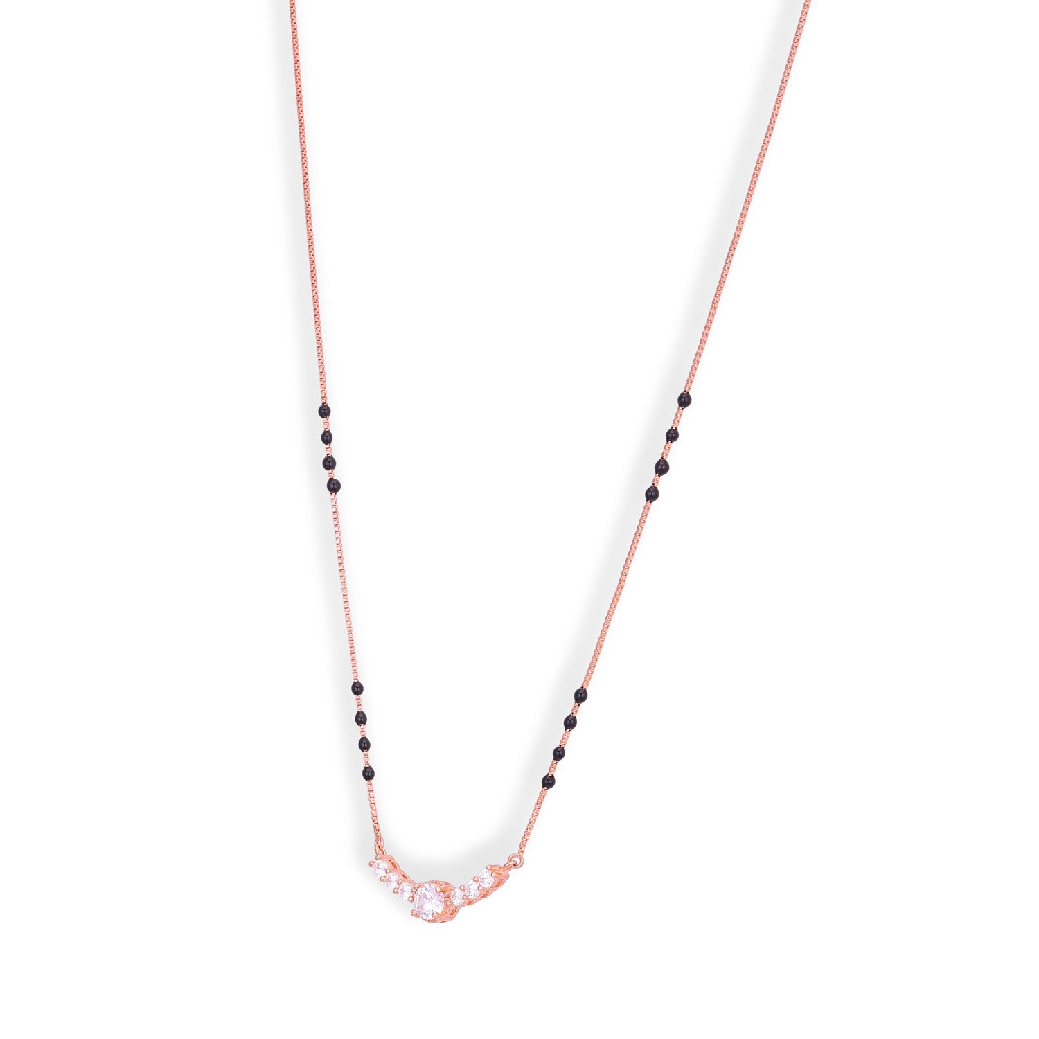 Elegant Black Bead 925 Sterling Silver Rose Gold Chain Pendant for women