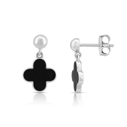 Elegant Black Clover Drop 925 Sterling Silver Earring for Women