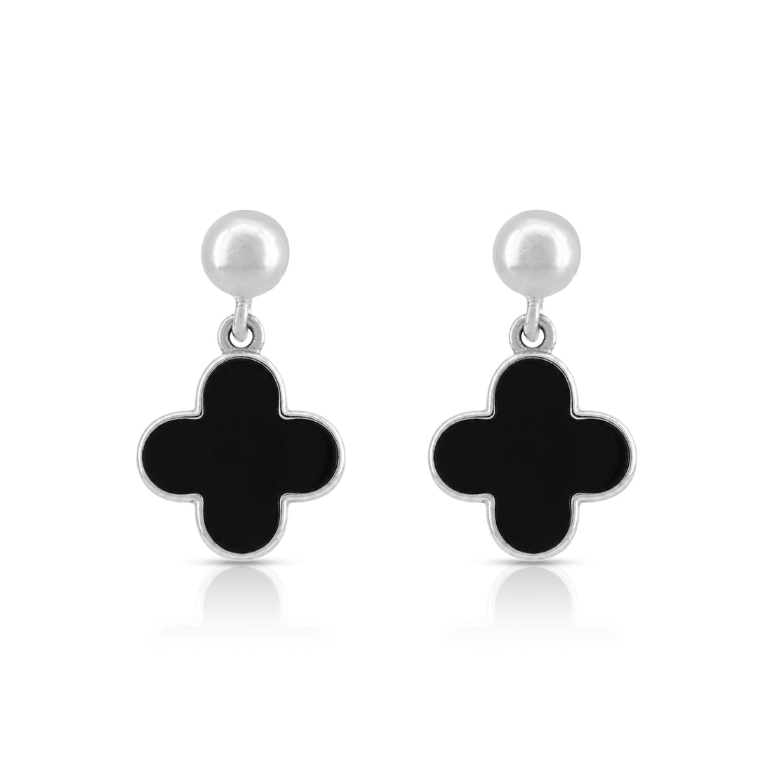 Elegant Black Clover Drop 925 Sterling Silver Earring for Women