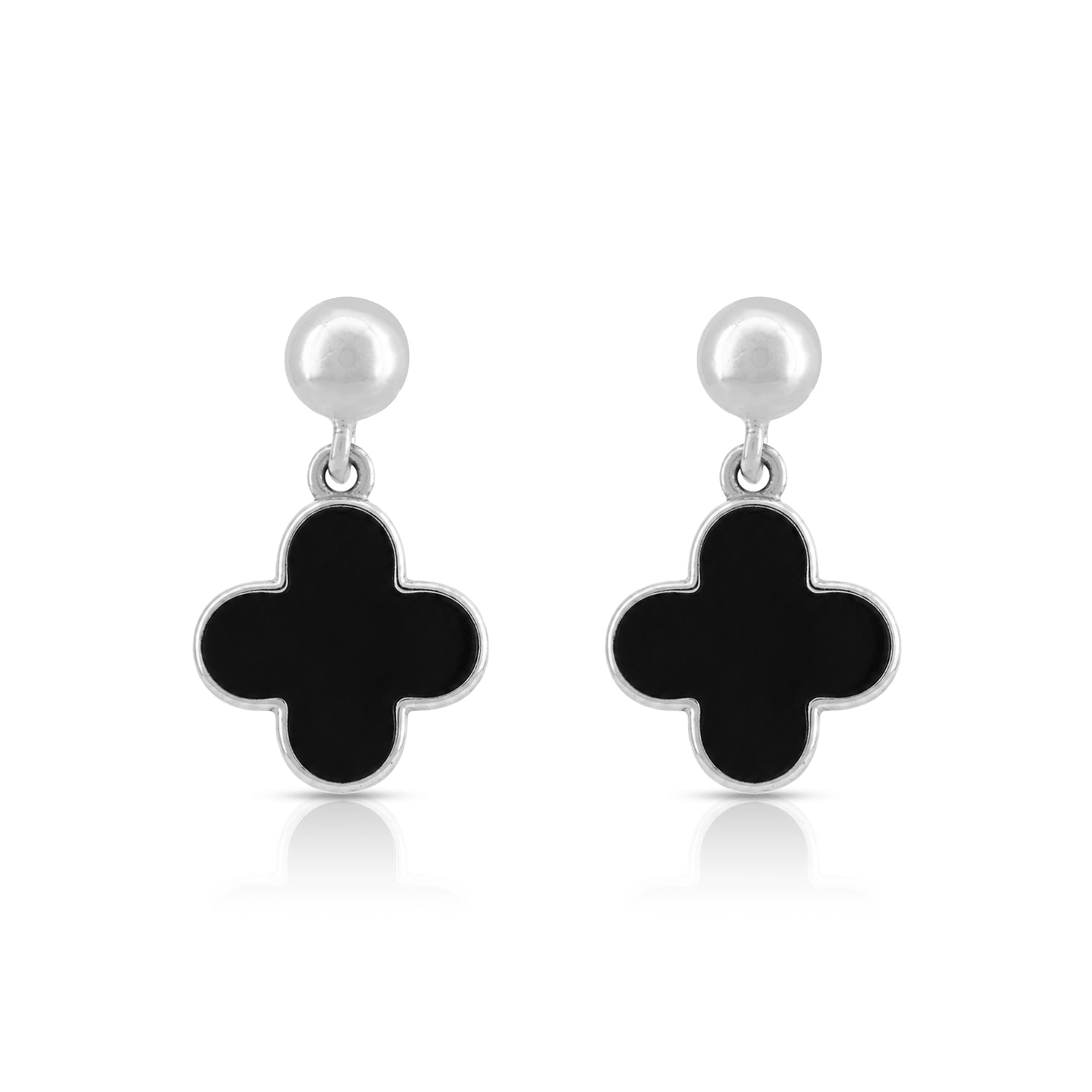 Elegant Black Clover Drop 925 Sterling Silver Earring for Women