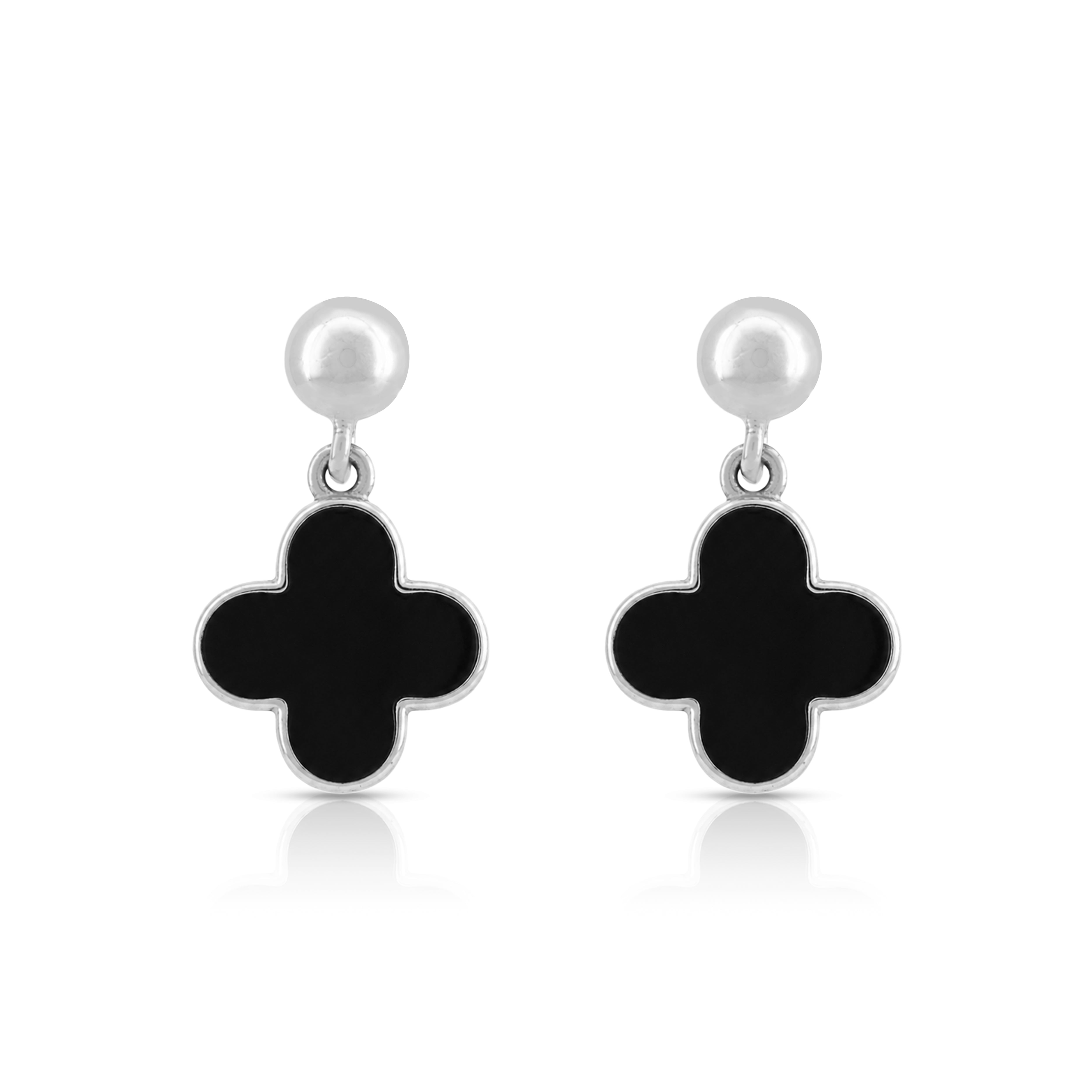 Elegant Black Clover Drop 925 Sterling Silver Earring for Women