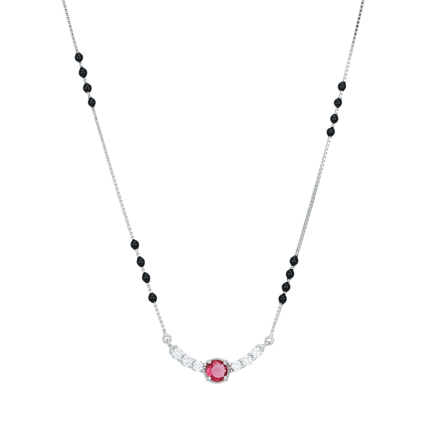 Elegant Black Bead 925 Sterling Silver Pink Drop Chain Pendant for women
