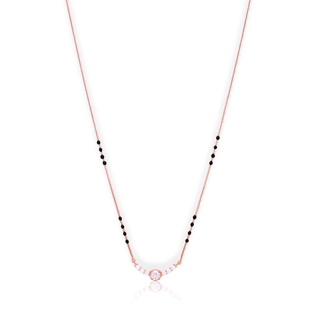 Elegant Black Bead 925 Sterling Silver Rose Gold Chain Pendant for women